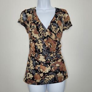 y2k 212 collection tan brown blue grunge floral wrap look going out top size M